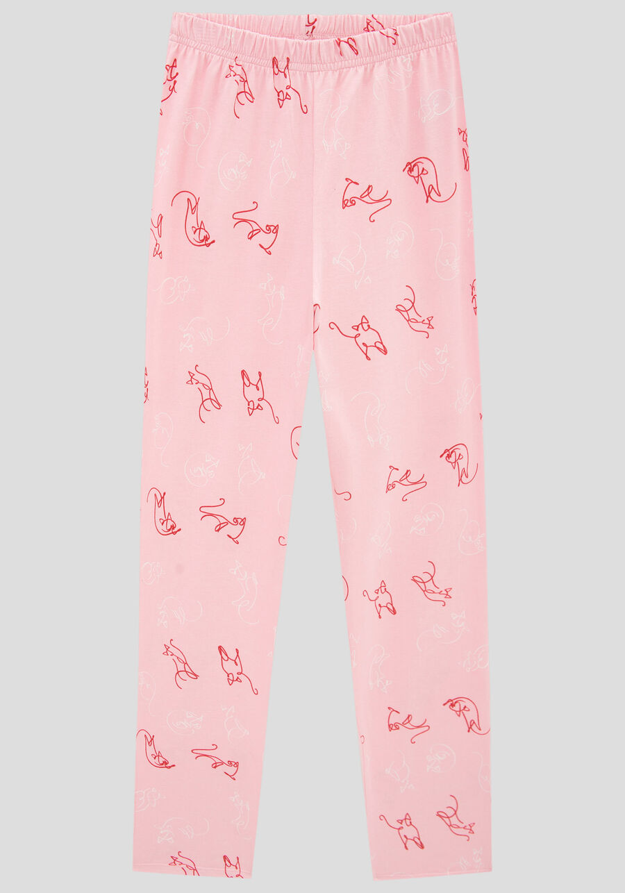 Pijama Juvenil Longo em Malha, FELINOS ROSA, large.