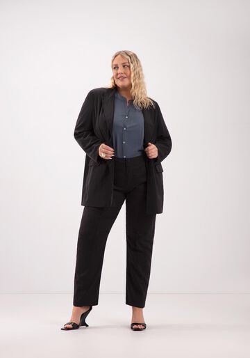 Blazer Plus Size Tecido Alfaiataria, PRETO REATIVO. Blazer Plus Size Tecido Alfaiataria, PRETO REATIVO, large.