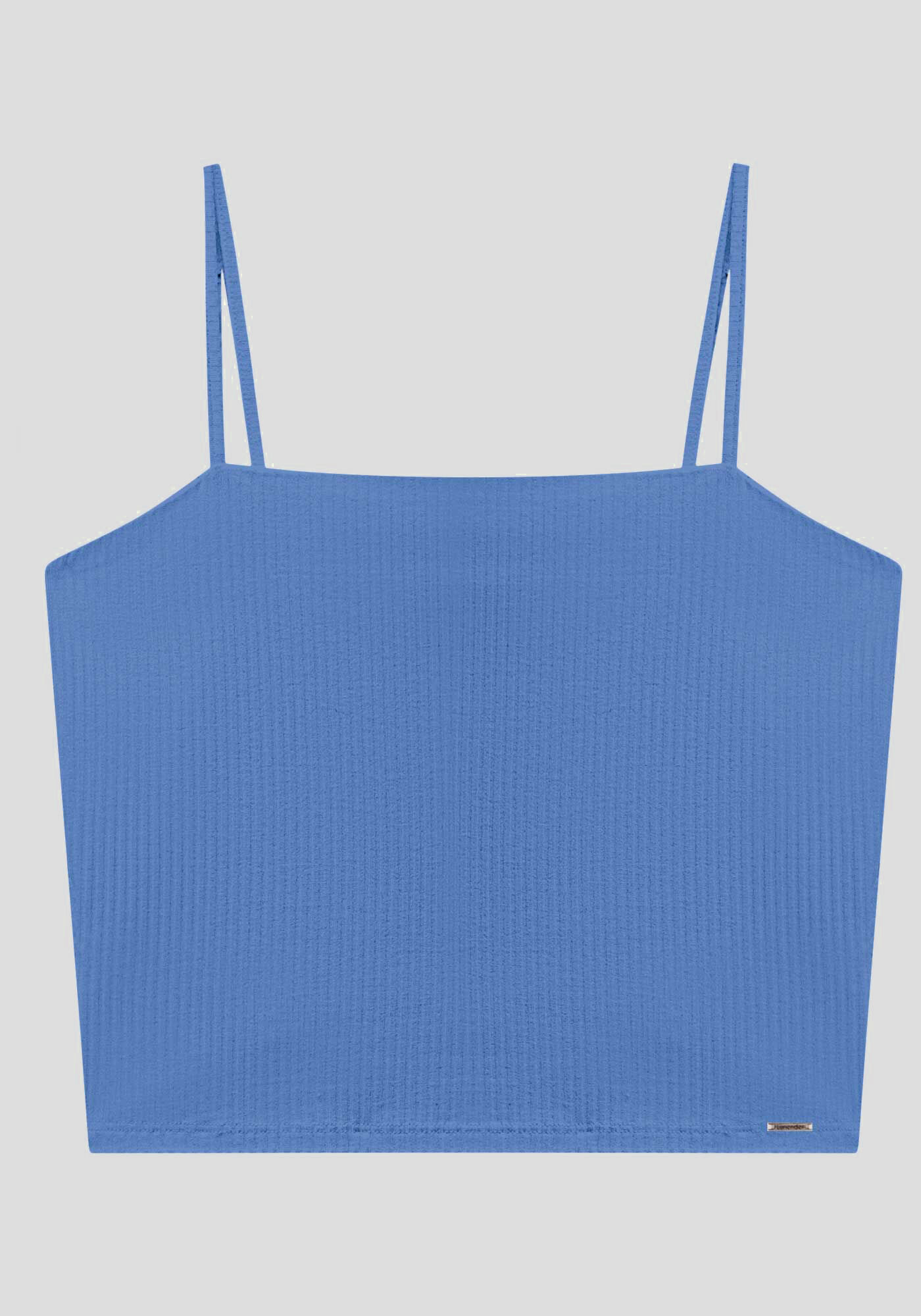 Blusa Regata Curta De Al&ccedil;as Finas Em Malha Canelada, , large.