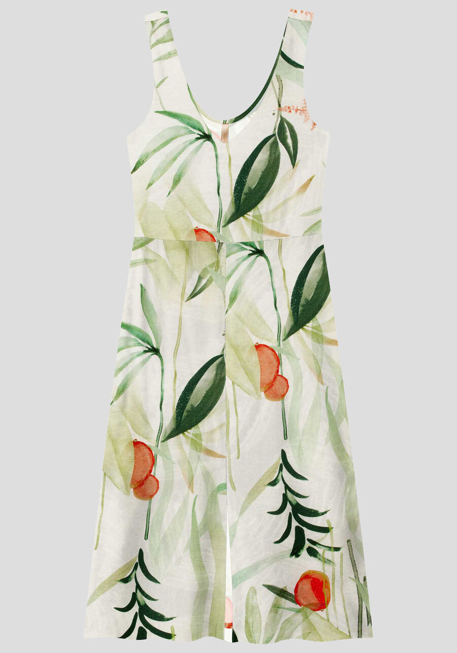 Vestido Midi Estampado em Malha Crepe com Fenda, MANGUEIRA OFF. Vestido Midi Estampado em Malha Crepe com Fenda, MANGUEIRA OFF, large.