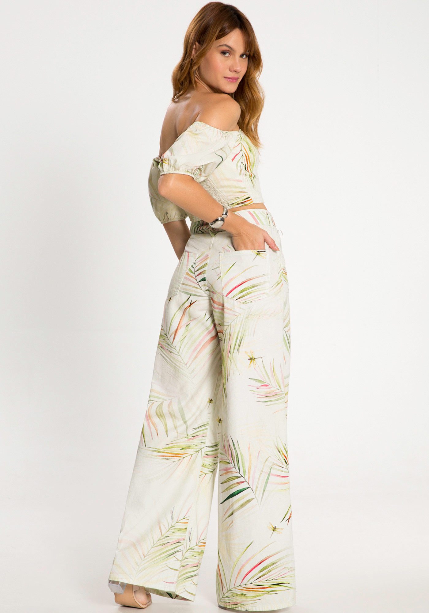 Cal&ccedil;a Sarja Pantalona Estampada Sustent&aacute;vel, BRANCO OFF WHITE, large.