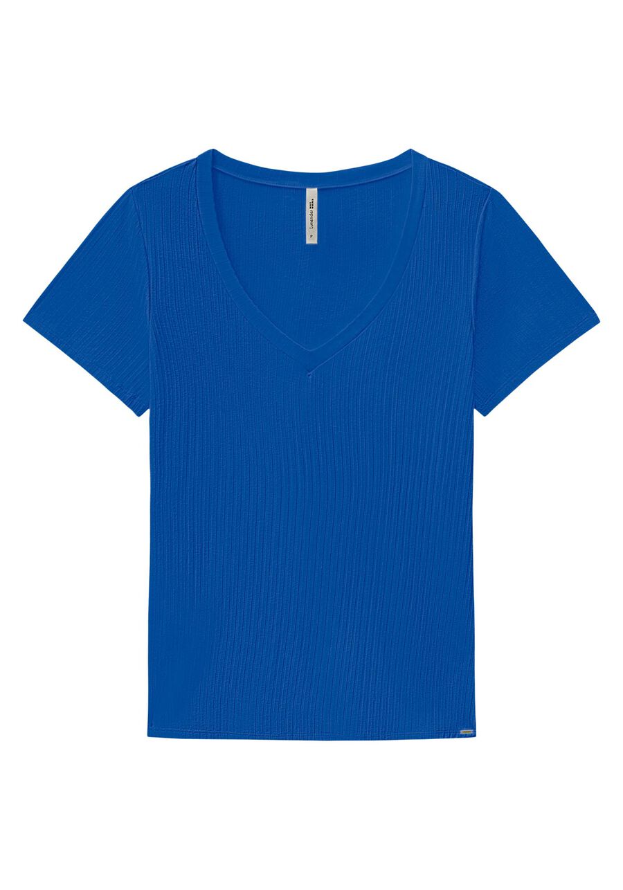 Blusa Básica Em Malha Canelada Com Mangas Curtas E Decote V, . Blusa Básica Em Malha Canelada Com Mangas Curtas E Decote V, , large.