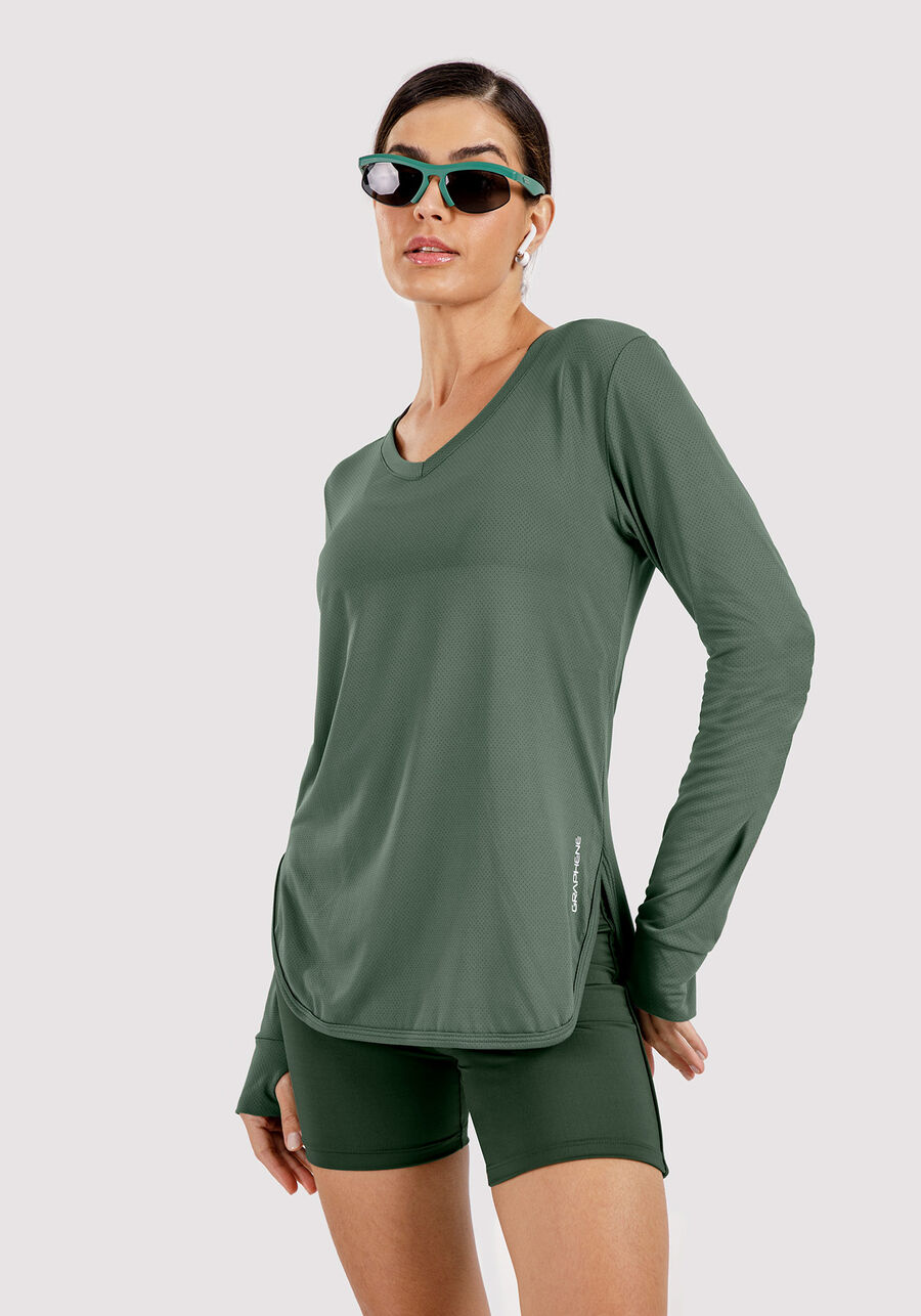 Blusa Manga Longa com Decote V, VERDE PANTANO. Blusa Manga Longa com Decote V, VERDE PANTANO, large.