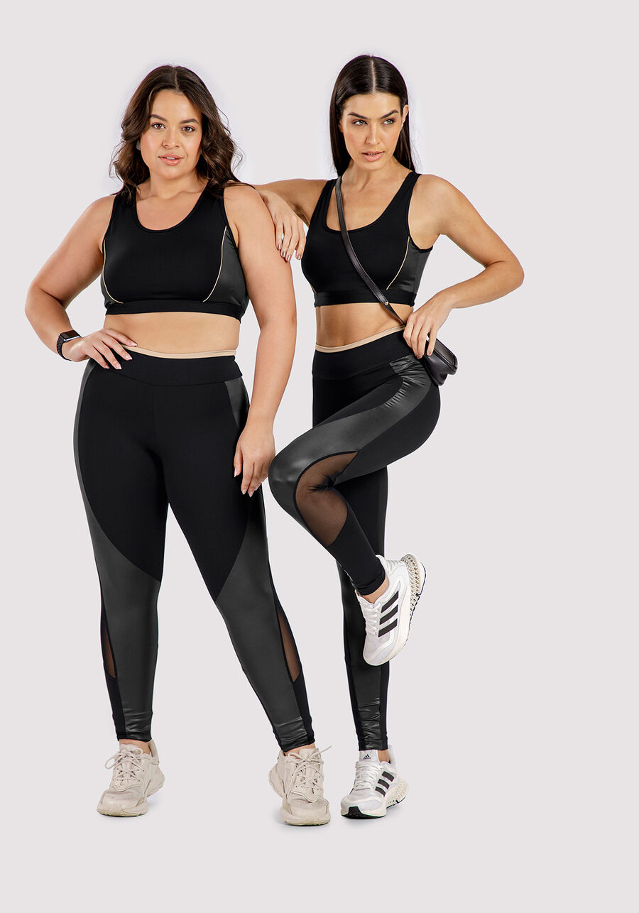 Calça Legging com Recorte Cirrê e Tule, . Calça Legging com Recorte Cirrê e Tule, , large.