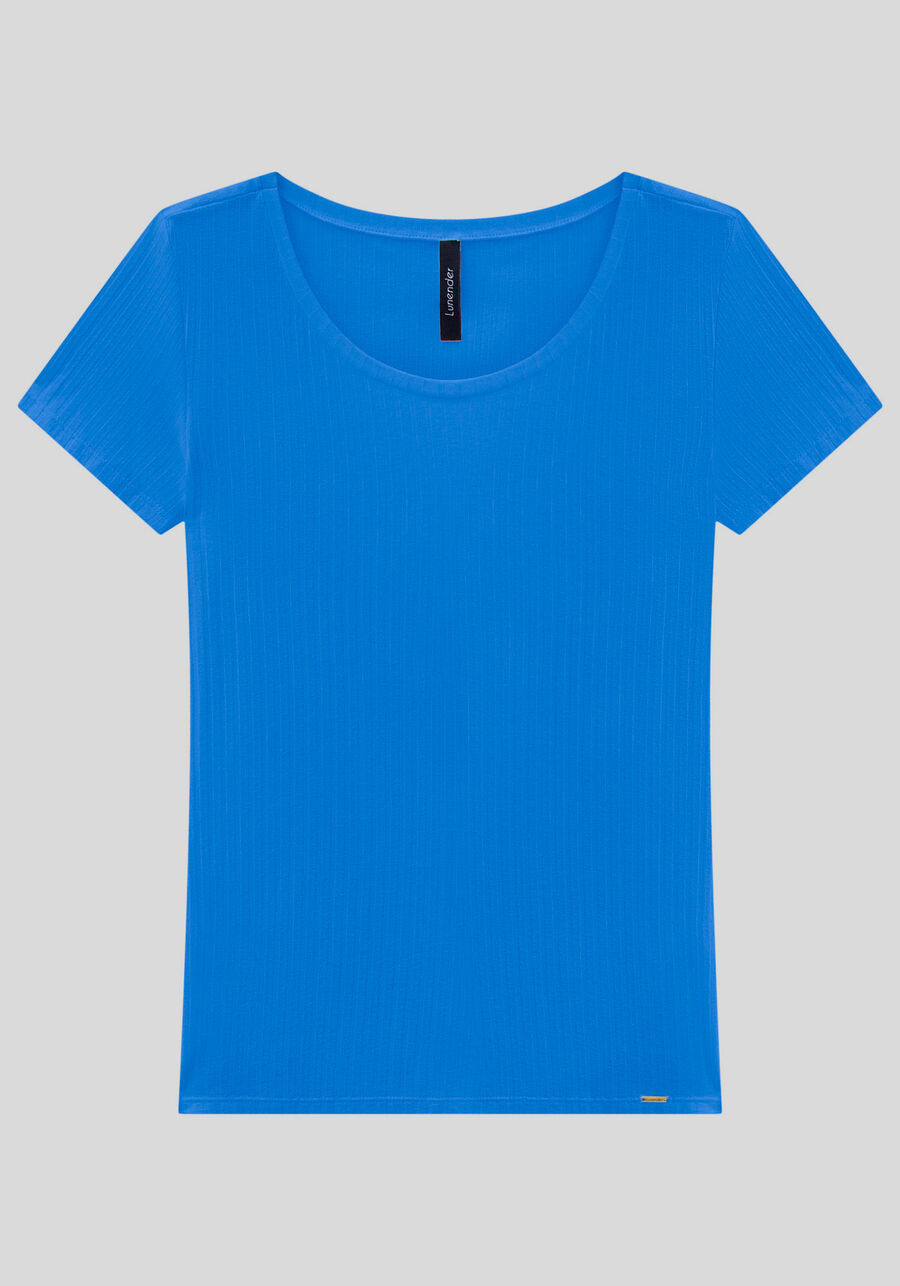 Blusa Em Malha Canelada Com Mangas Curtas E Decote Redondo, . Blusa Em Malha Canelada Com Mangas Curtas E Decote Redondo, , large.