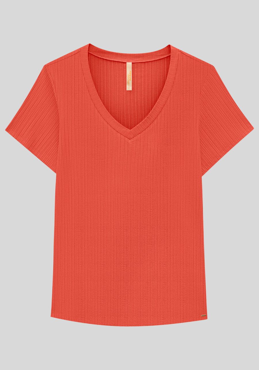 Blusa Básica Em Malha Canelada Com Mangas Curtas E Decote V, . Blusa Básica Em Malha Canelada Com Mangas Curtas E Decote V, , large.