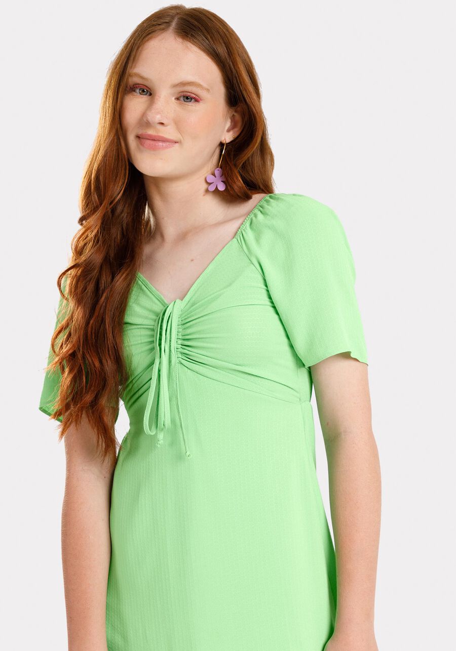 Vestido Curto Juvenil com Amarração Franzida Decote, . Vestido Curto Juvenil com Amarração Franzida Decote, , large.