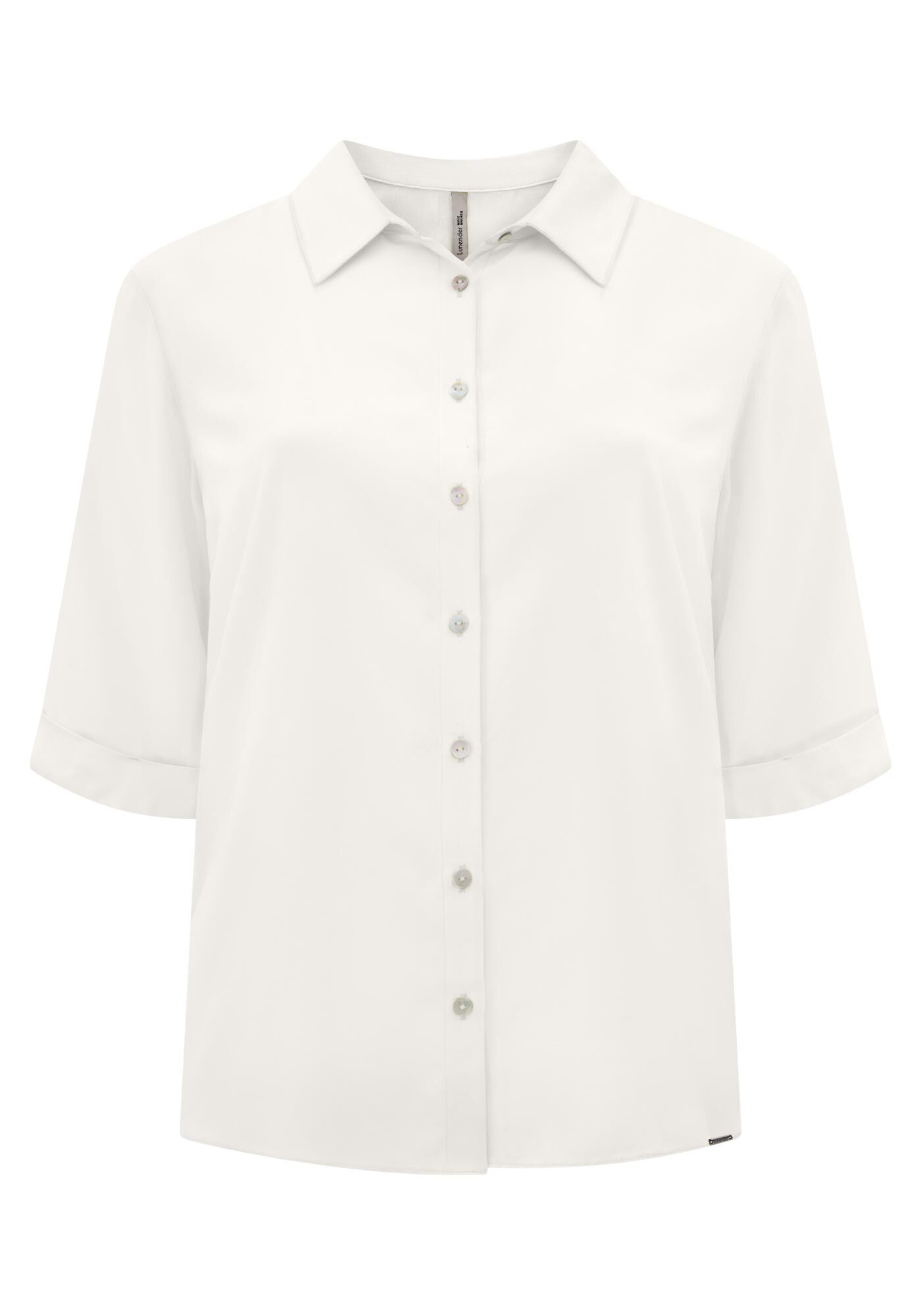 Camisa Plus Size Alongada Com Mangas 3/4 E Bot&otilde;es, BRANCO OFF WHITE, large.