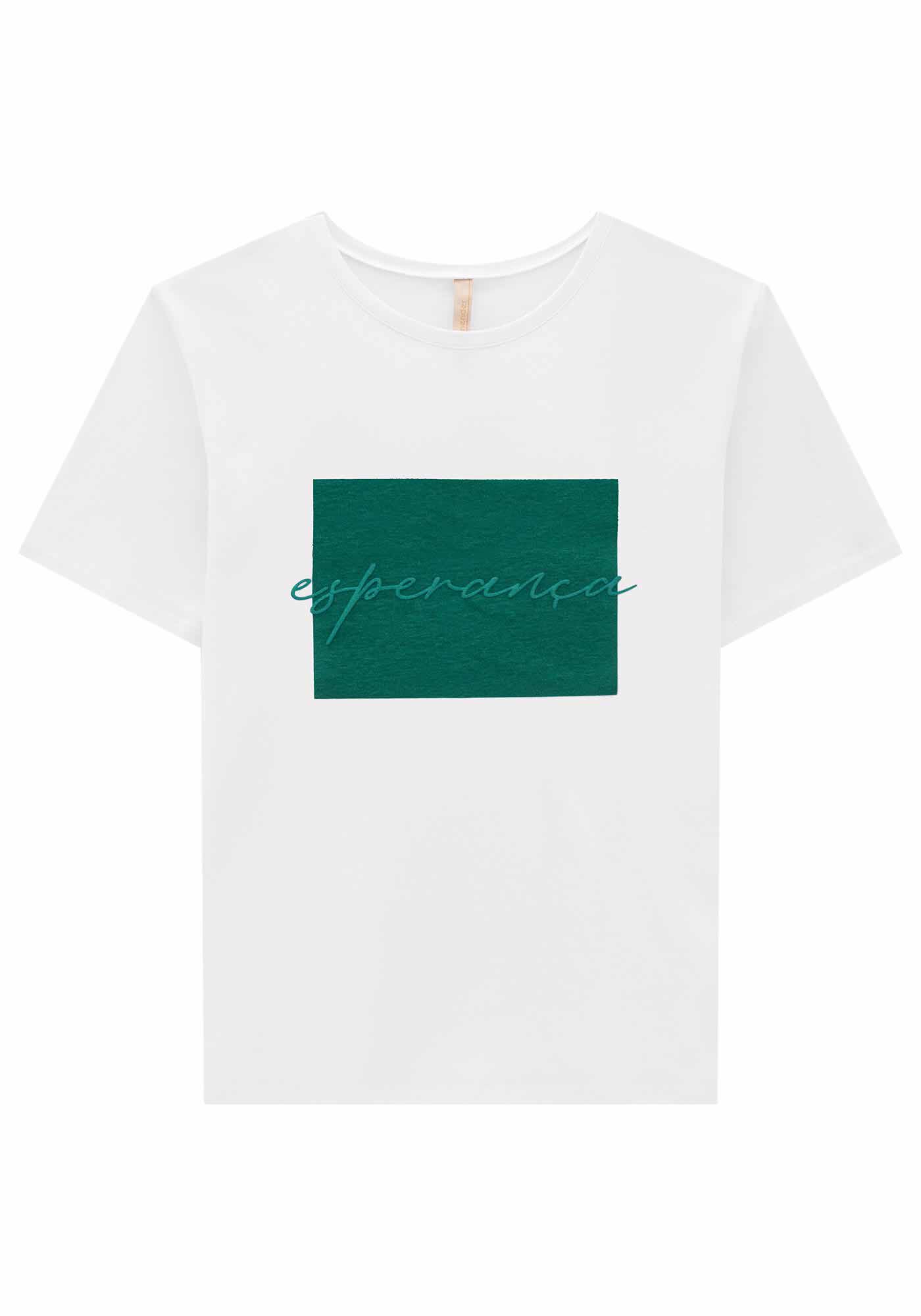 T-Shirt Meia Malha Estampa Prosperidade, VERDE GLIMMER, large.
