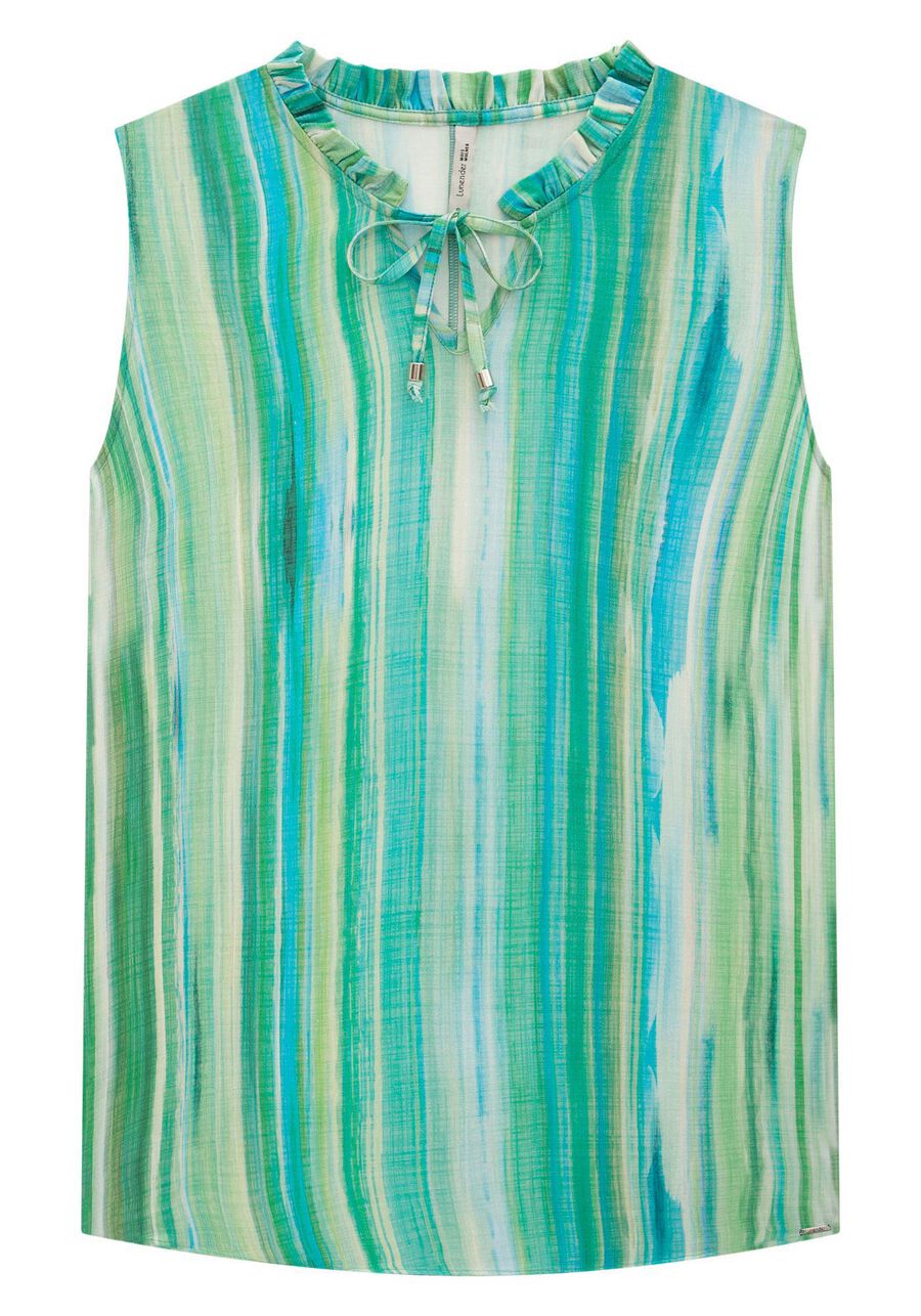 Regata Plus Size em Viscose com Franzido e Amarração Gola, GUARANA VERDE. Regata Plus Size em Viscose com Franzido e Amarração Gola, GUARANA VERDE, large.