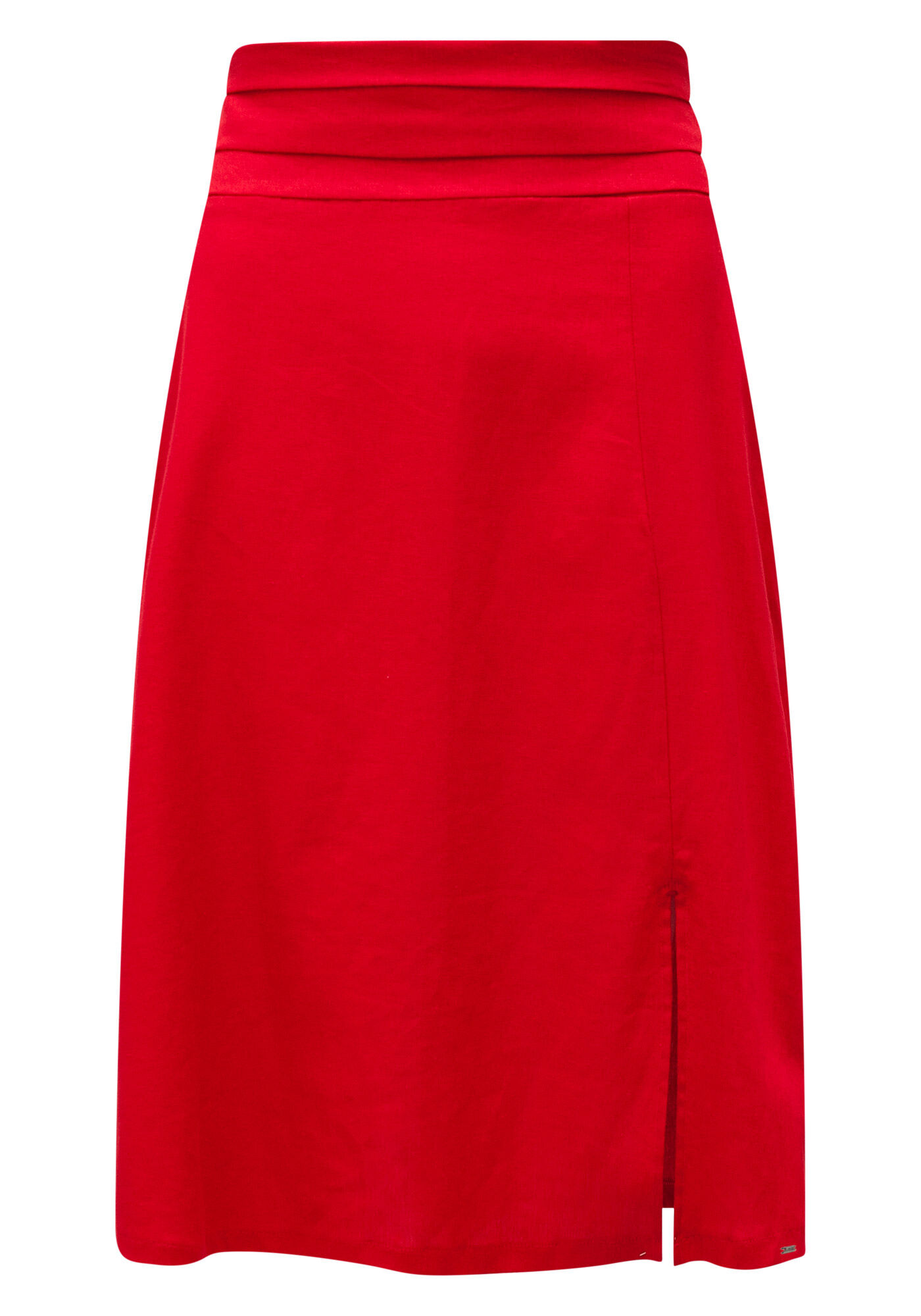 Saia Midi Com Fenda Lateral E Z&iacute;per Invis&iacute;vel Tecido Linho, VERMELHO STRAWBERRY, large.