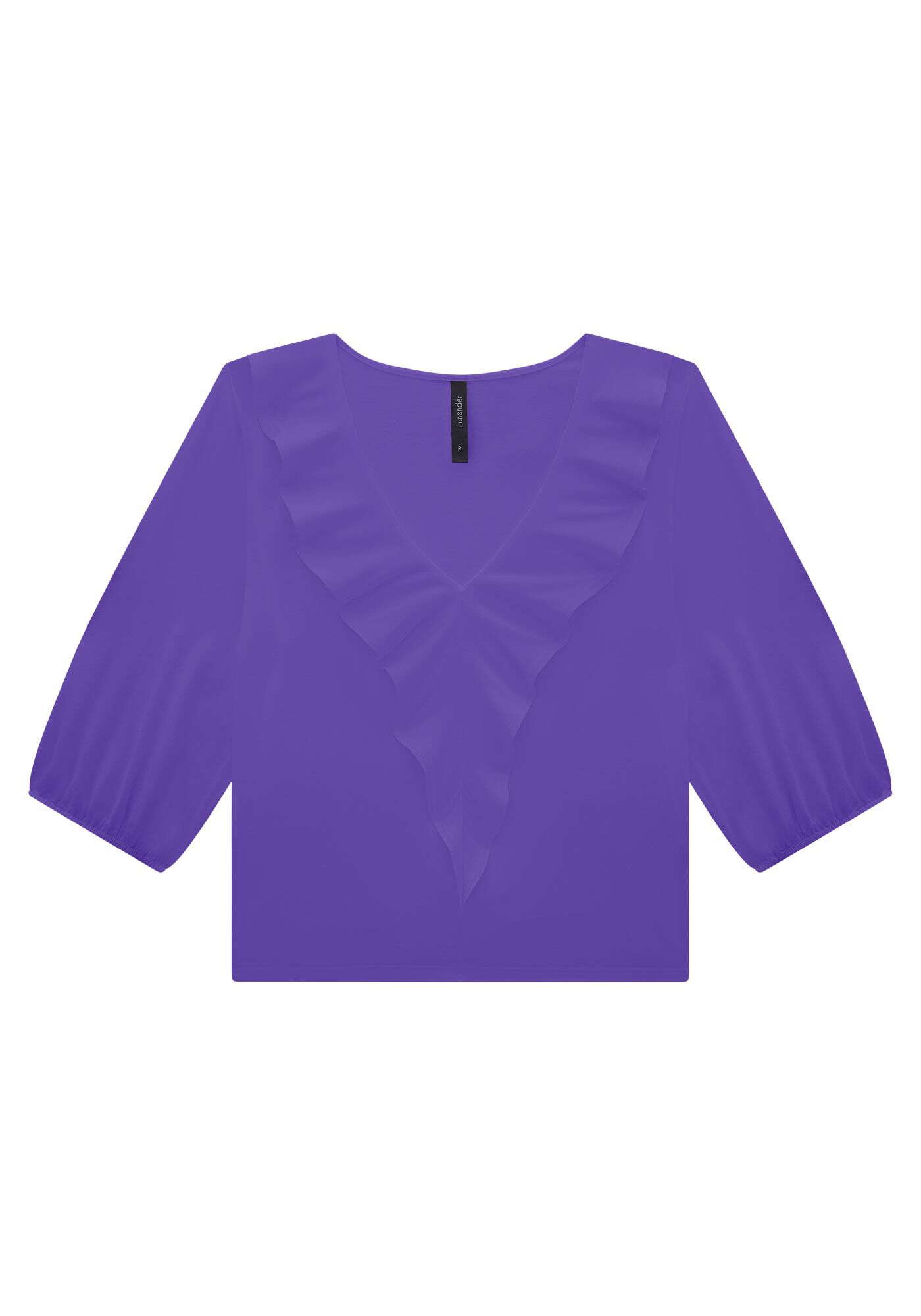 Blusa Manga 3/4 em Malha Viscose com Babado, VIOLETA FE, large.