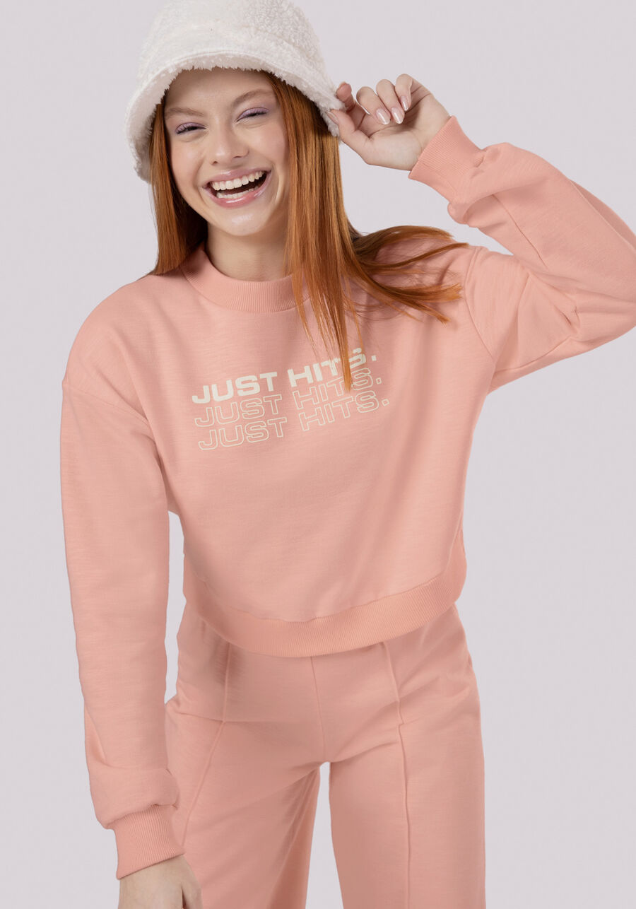 Conjunto Juvenil em Moletom com Calça Wide Leg, SALMAO SENSACAO. Conjunto Juvenil em Moletom com Calça Wide Leg, SALMAO SENSACAO, large.