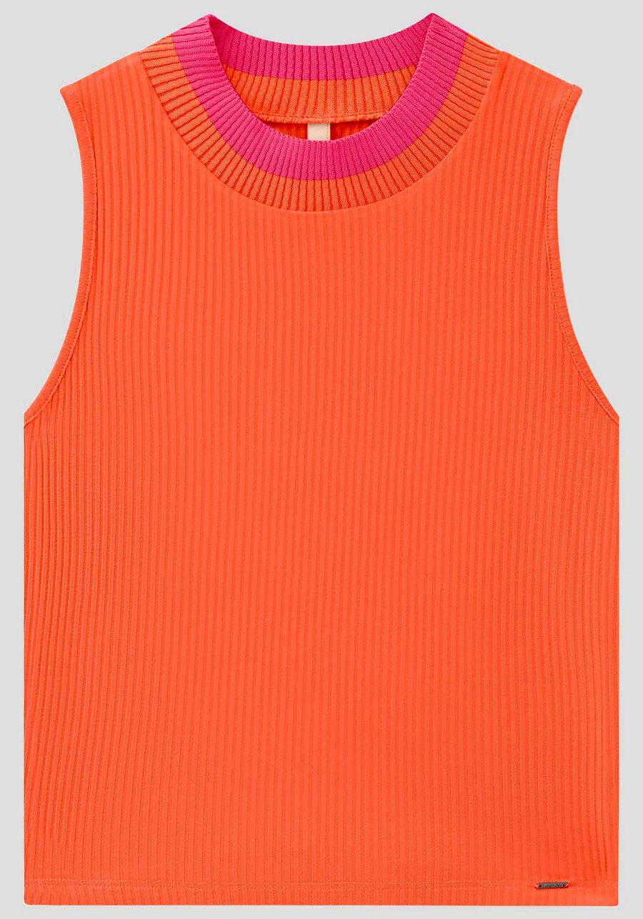 Regata Canelada com Retilínea Decote, LARANJA MAMAO. Regata Canelada com Retilínea Decote, LARANJA MAMAO, large.