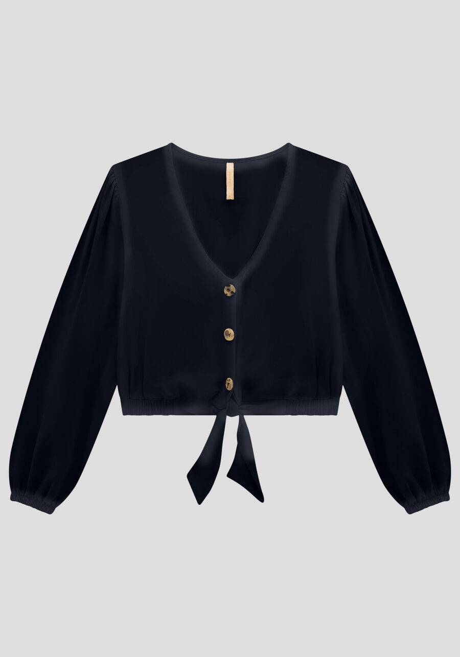 Camisa Cropped em Viscose com Laço, . Camisa Cropped em Viscose com Laço, , large.