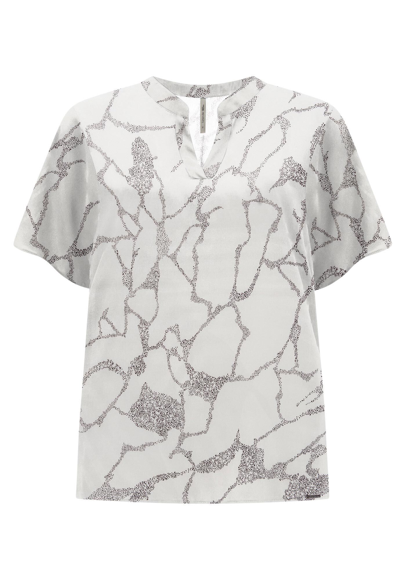 Blusa Estampada De Mangas Curtas Com Gola Padre Em Viscose, , large.