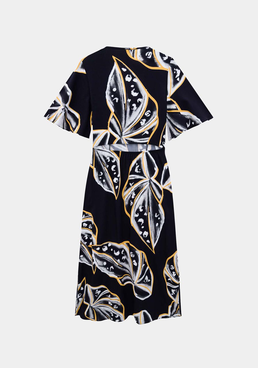 Vestido Midi Estampado com Abertura, PRETO REATIVO. Vestido Midi Estampado com Abertura, PRETO REATIVO, large.