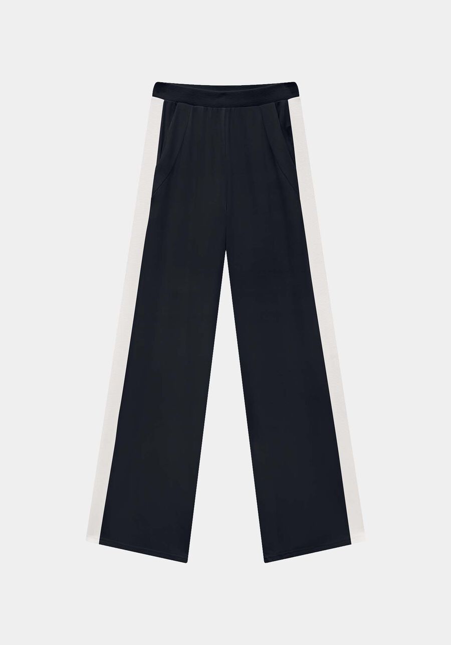 Calça Wide Leg em Moletom Viscose com Bolsos, PRETO REATIVO. Calça Wide Leg em Moletom Viscose com Bolsos, PRETO REATIVO, large.