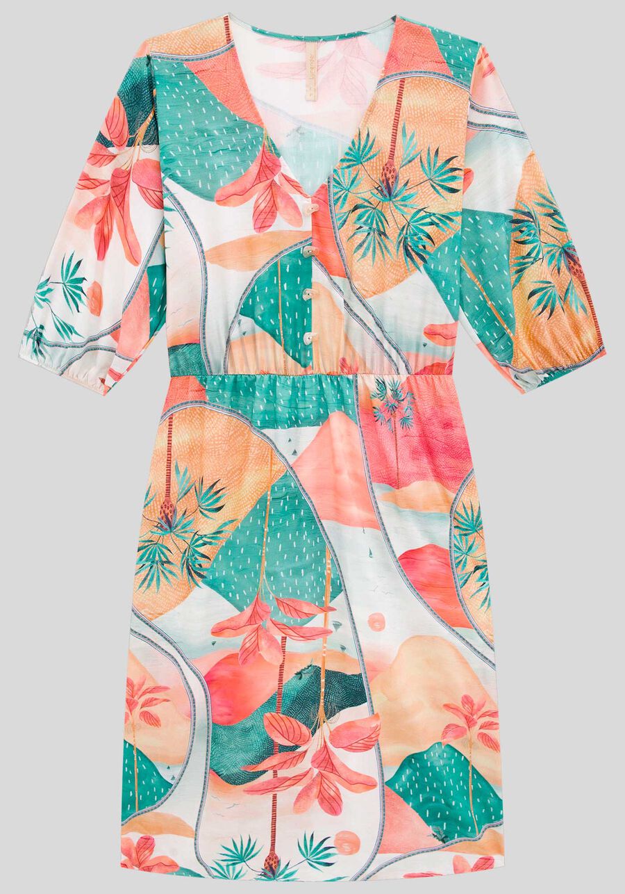 Vestido Midi Estampado em Viscose com Botões, . Vestido Midi Estampado em Viscose com Botões, , large.