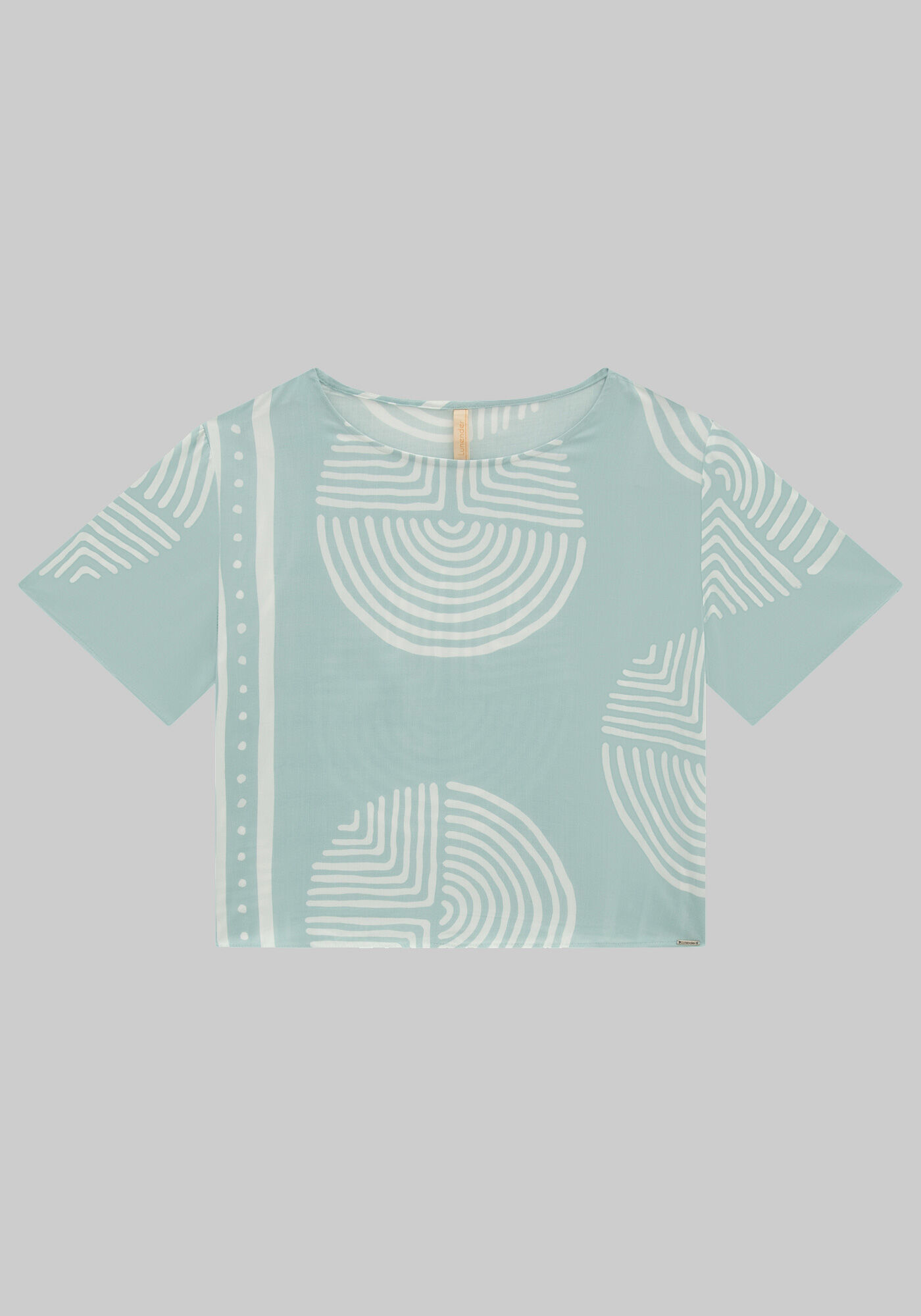 Blusa Cropped Manga Curta em Viscose Estampada, HERANCA VERDE, large.