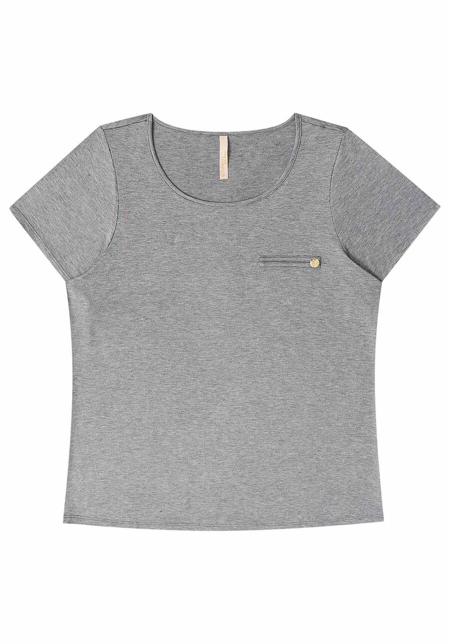 Blusa Básica Lisa De Mangas Curtas Com Detalhe Frontal, . Blusa Básica Lisa De Mangas Curtas Com Detalhe Frontal, , large.