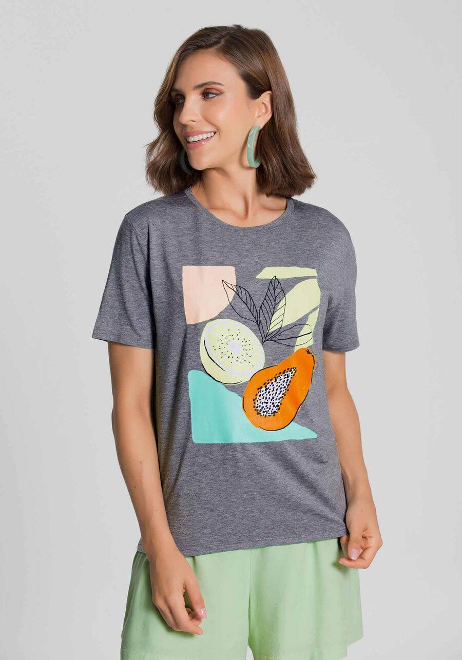 T-Shirt Viscose Estampa Frutas, MESCLA MEDIO, large.