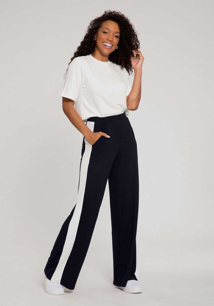 Calça Wide Leg em Moletom Viscose com Bolsos, PRETO REATIVO. Calça Wide Leg em Moletom Viscose com Bolsos, PRETO REATIVO, large.