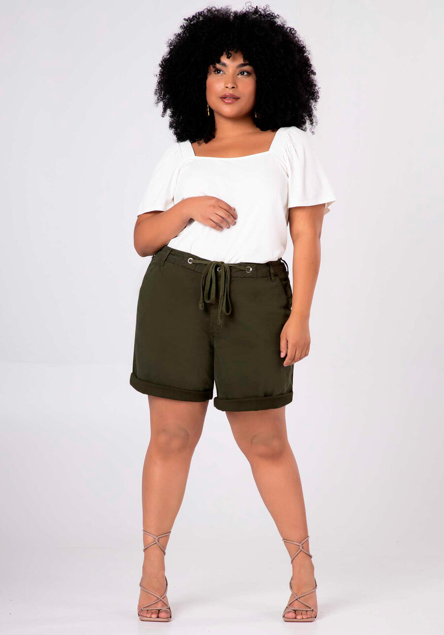 Bermuda Sarja Plus Size Boyfriend com Cadarço, , large.