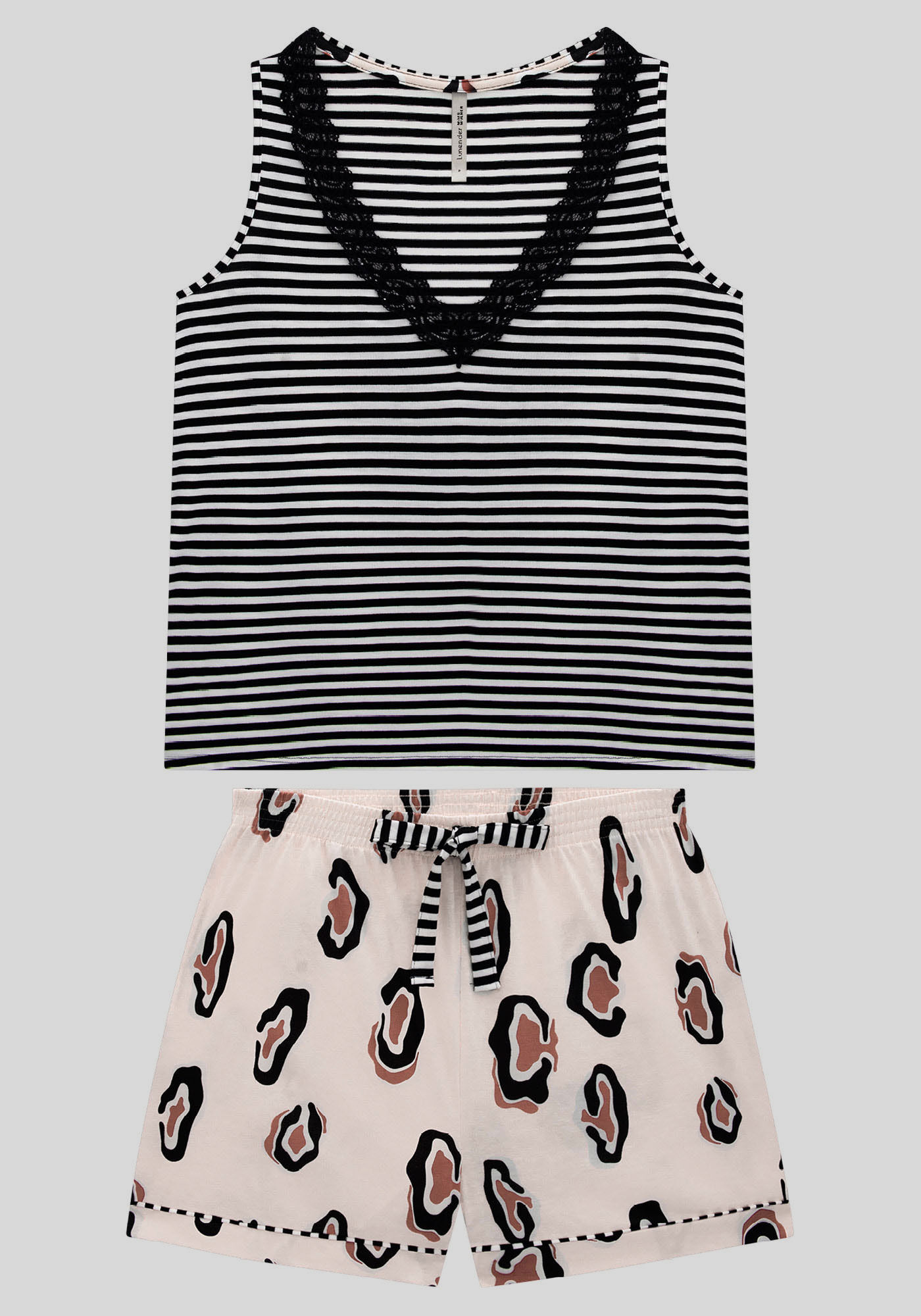 Pijama Plus Size Estampado com Renda, , large.