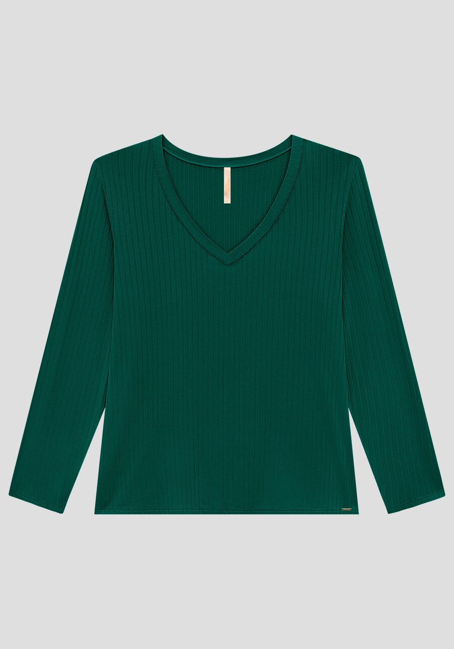 Blusa Canelada Com Mangas Longas E Decote Em V Plus Size, VERDE HARBOUR. Blusa Canelada Com Mangas Longas E Decote Em V Plus Size, VERDE HARBOUR, large.