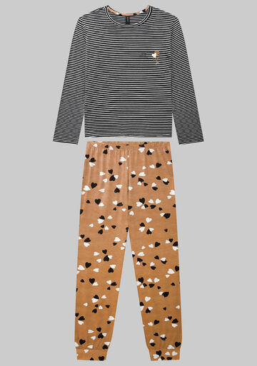 Pijama Longo Estampado com Calça Jogger, AMAR BEGE, large.