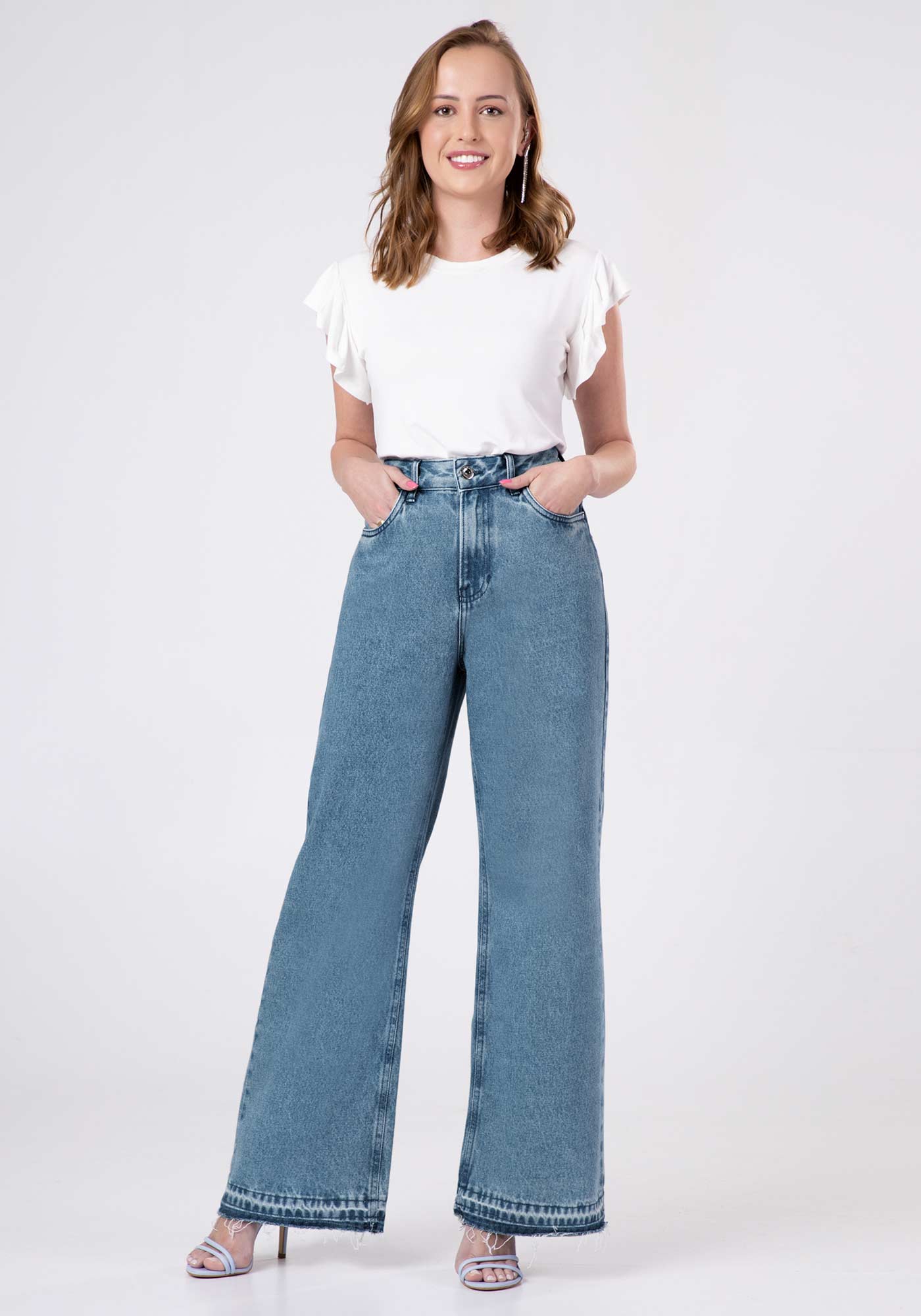 Calça wide leg jeans *17126