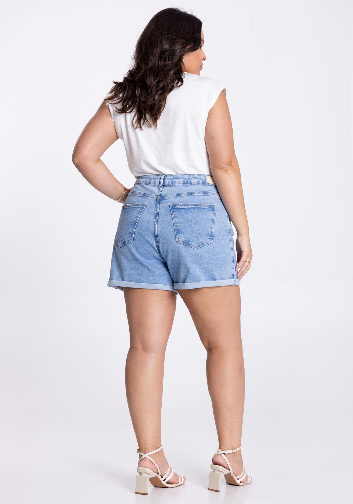 Shorts Jeans Plus Size Mom Chapa Barriga Lunender